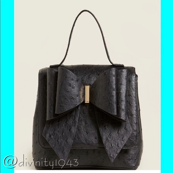 Crossi•Bold Bow Black Embossed Satchel - Picture 1 of 5